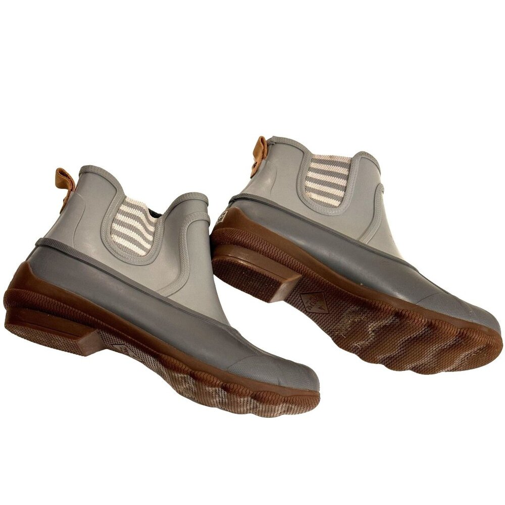 Women's Sperry Top-Sider Grey Chelsea Waterproof Rain Boots w/ Stripes Sz 8 EUC